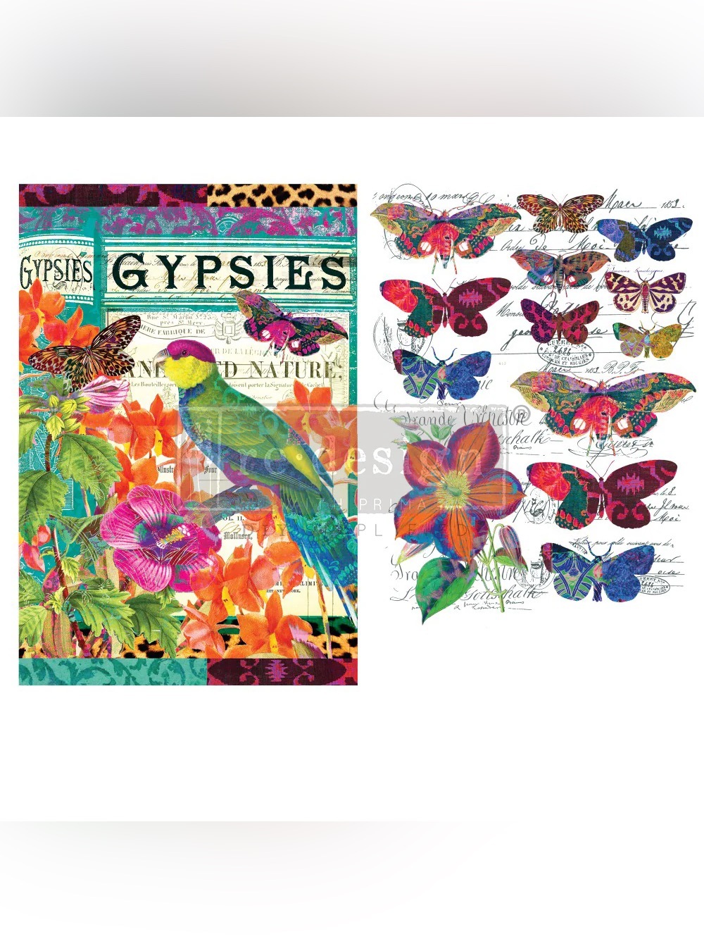 Redesign Decor Transfer ~ BOHO BIRD BUTTERFLY ~ Rare ~ (Retired design)